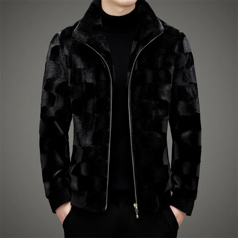 

Brand Men's Gold Mink Velvet Jacket Winter Fashion New Thick Warm Jacket Middle-Aged Leisure Fur Coat