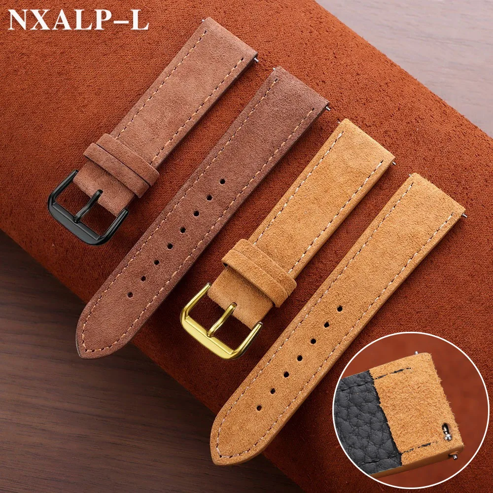 Vintage Brown Suede Cowhide Quick Release Watch Strap