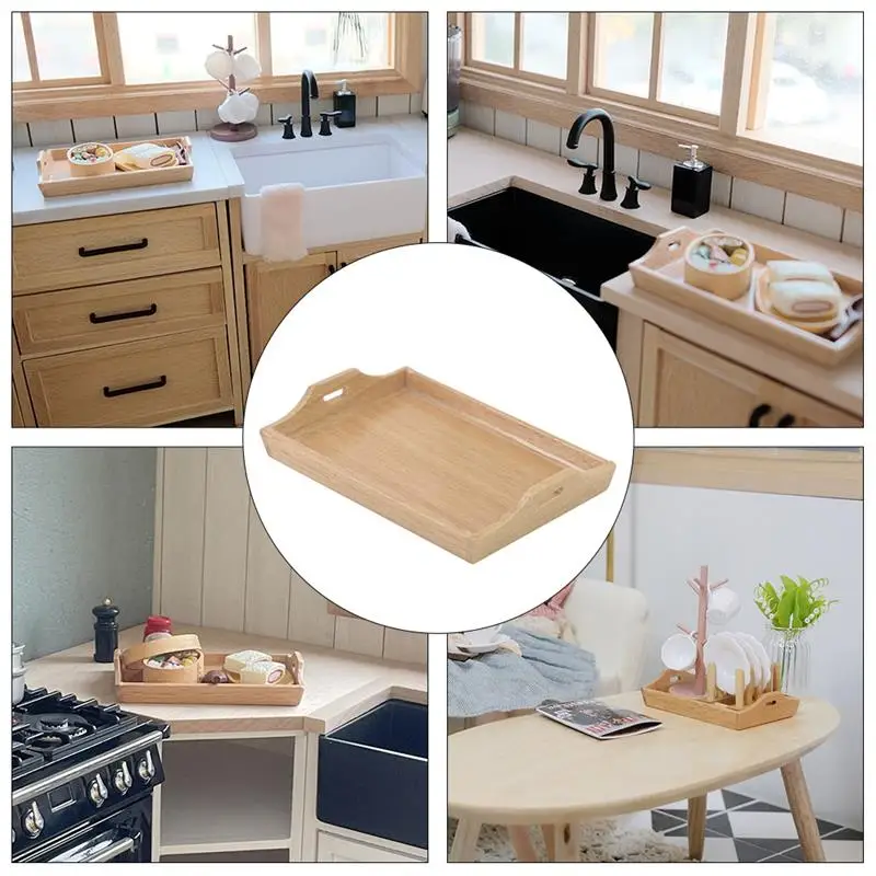 Mini Tray Model House Miniature Tray Ornament Children House Toy Tableware Eating Kitchen Dinner On Rectangular Toy 5