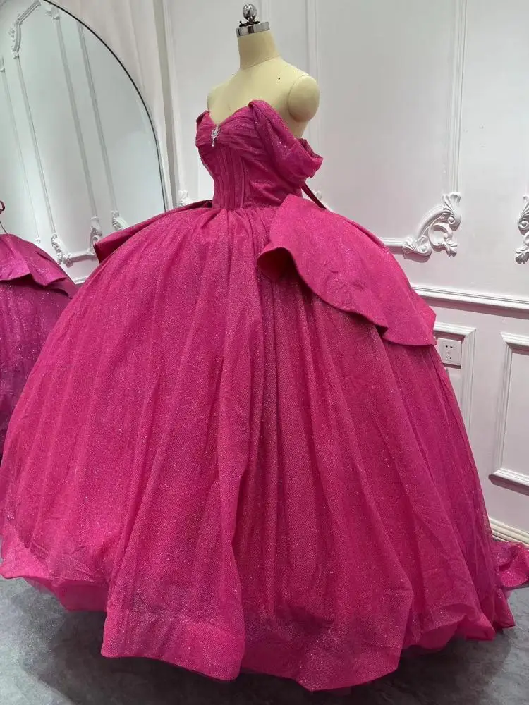 

Real Picture Elegant Fuchsia Quinceanera Dresses 2024 Off Shoulder Lace Up Ball Gown Sweet 15 16 Prom Dress Birthday Party Wear