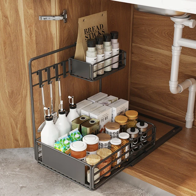 Kitchen Bathroom Organizer And Storage Racks 2 Tier Pull-out Type Kitchen  Accessories Bathroom Under Sink Storage Organizer Rack - AliExpress