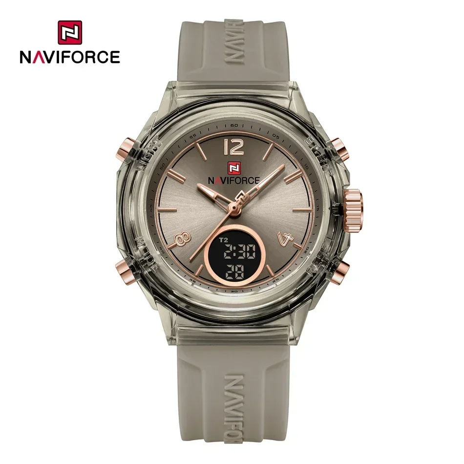 NAVIFORCE Stylish Women's Dual Display Luminous Quartz Watch with Silicone Band