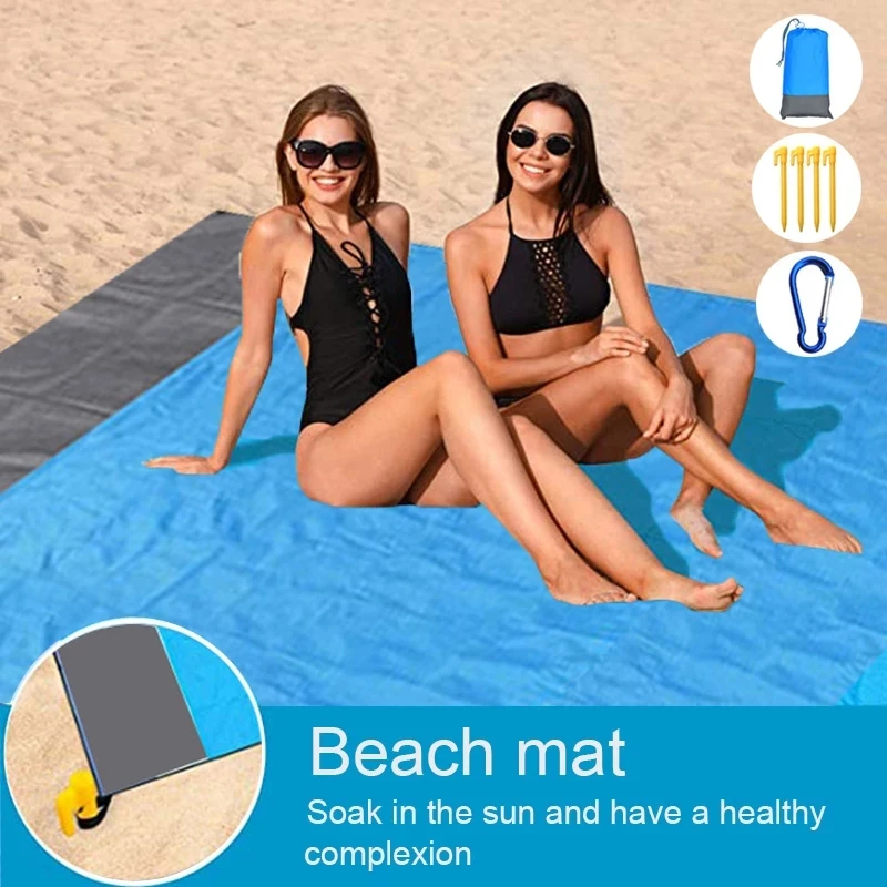 Tapis de plage anti-sable 200x210cm, serviette de plage anti-sable, couverture de plage de poche, protection contre le vent et le sable, 4 points d'ancrage._voghion.com