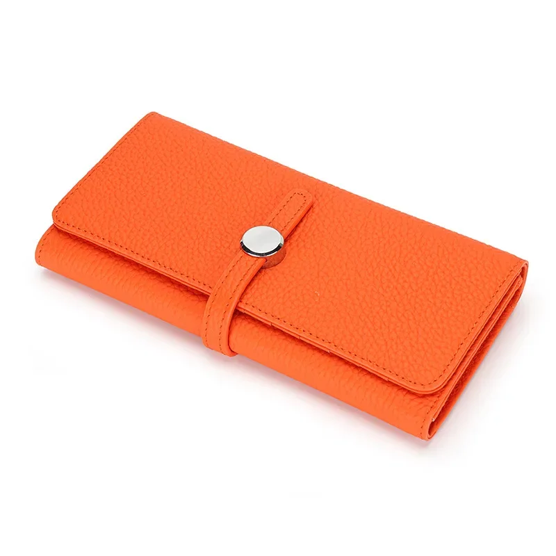 Elegant Women's Genuine Leather Long Clutch Wallet with Zipper Coin Pocket and Card Holder