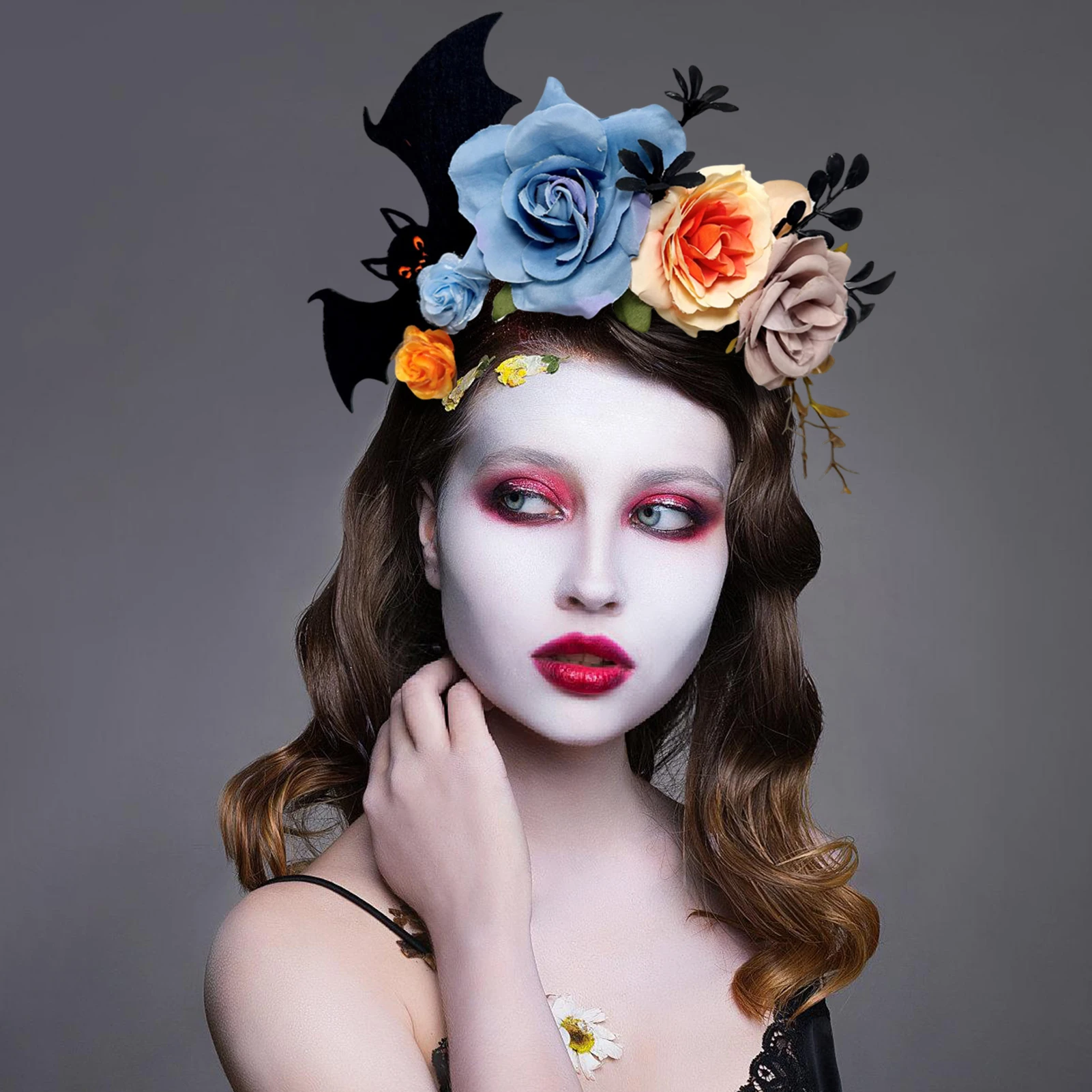 Halloween Schwarze Fledermaus Haarbänder Mit Rose Dekor Halloween Party Haarschmuck Gothic Cosplay Haarreifen Kostüm Maskerade – Detail 1