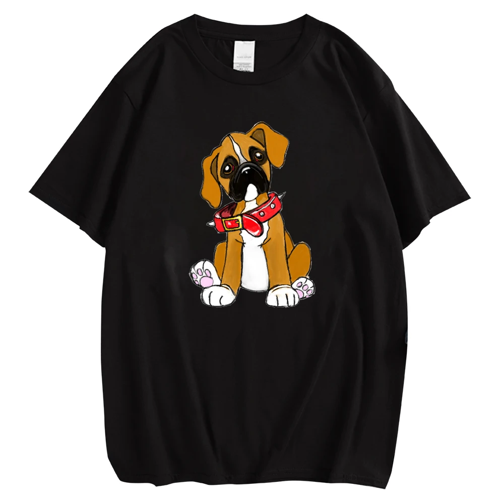 Cilocl T-Shirt In Cotone Nero Marchio Di Moda Cute Boxer Puppy Chest Print Tees O-Collo Manica Corta Hip Hop Top Dropshipping