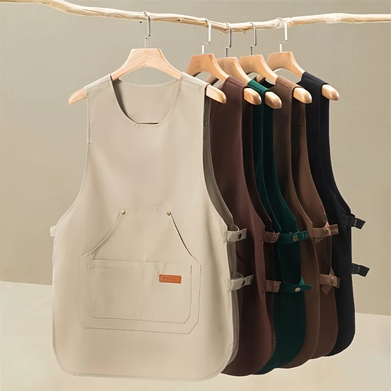 Professional Kitchen Apron with Logo Embroidery, Waterproof Canvas Bibs for Coffee Shop Waitress & Supermarket Workwear