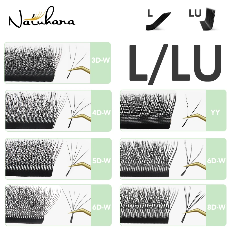 NATUHANA W Lashes Extension L LU(M) Curl Individual Mink YY Lashes 3D W-shaped Volume Fan Eyelash Extension natuhana yy shape eyelash extensions c d curl black brown y lashes premade volume fans individual yy shaped eyelashes supplies