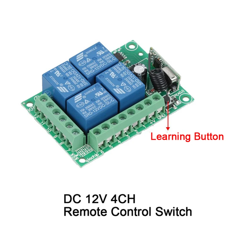 GERMA-interruptor inalámbrico para puerta de garaje y coche, 433Mhz de relé de módulo receptor, cc 12V, 4 canales, Control remoto RF de 4 botones, transmisor de 433Mhz