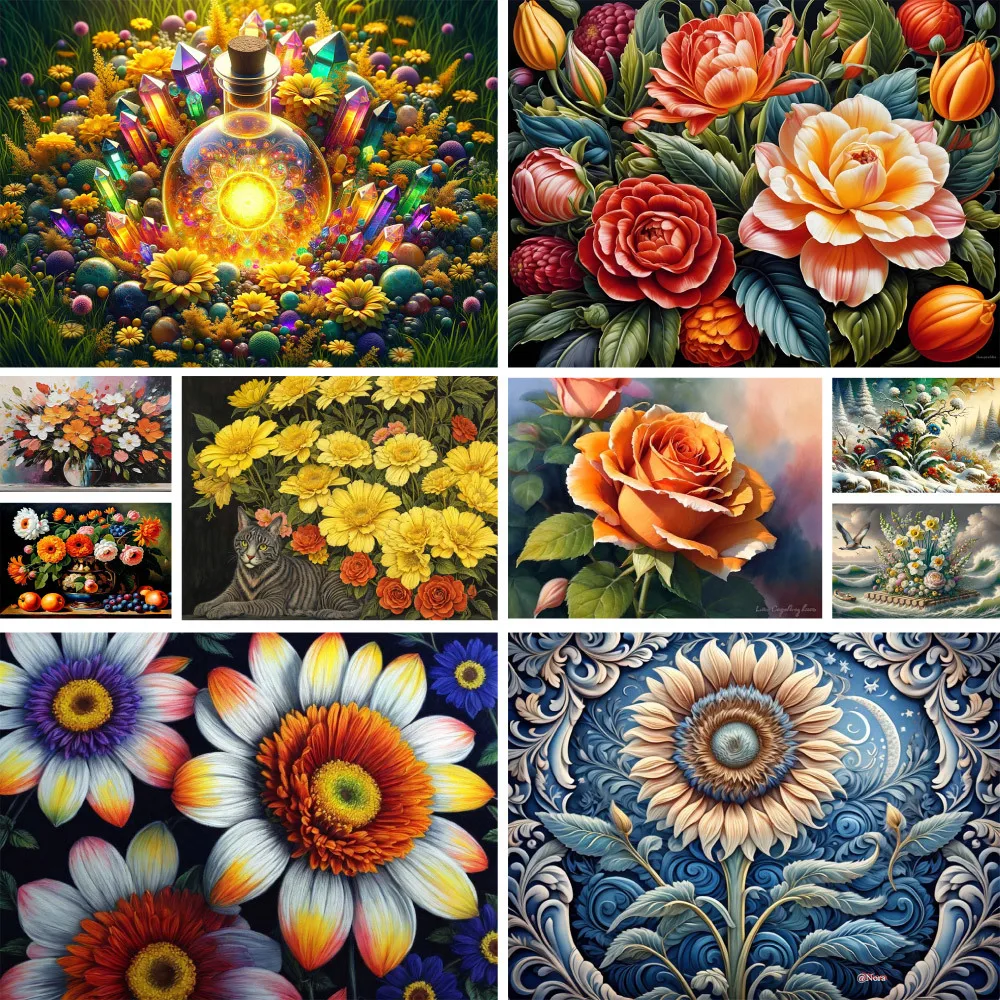 Blumen Sonnenblume Rose vor gedruckt Kreuz stich Muster Stickerei Hobby Handarbeiten handgemachte Malerei Geschenk Raum Dekor Schmuck – Detail 1