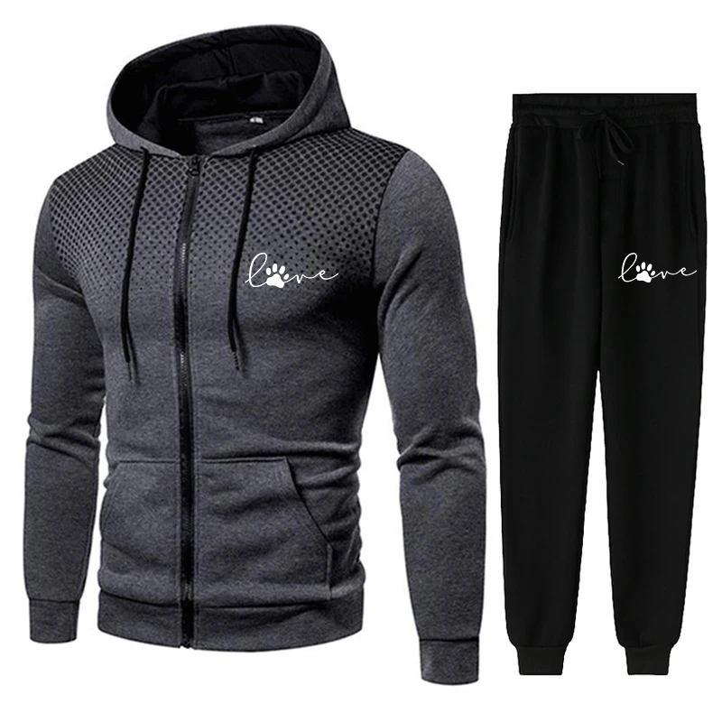 

Men's Fashion Tracksuit Long Sleeve 2 Piece Pringting Casual Streetwear Gradient Hoodies and Sweatpants Drawstring Male Suit