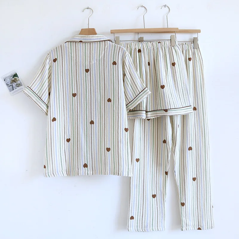 2024 New Women's Summer Pajama Set 100% Cotton Short Sleeves+Shorts+Pants Three Piece Cute Large Home Fury Set Sleepwear