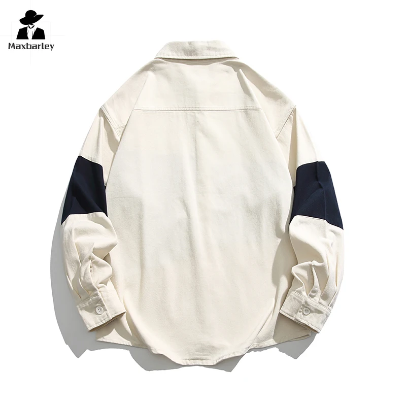 Harajuku Shirt Unisex Japanese Style Vintage Stitching Long Sleeve Pocket Shirt Men's Summer Street Style Button Cargo Shirt Top