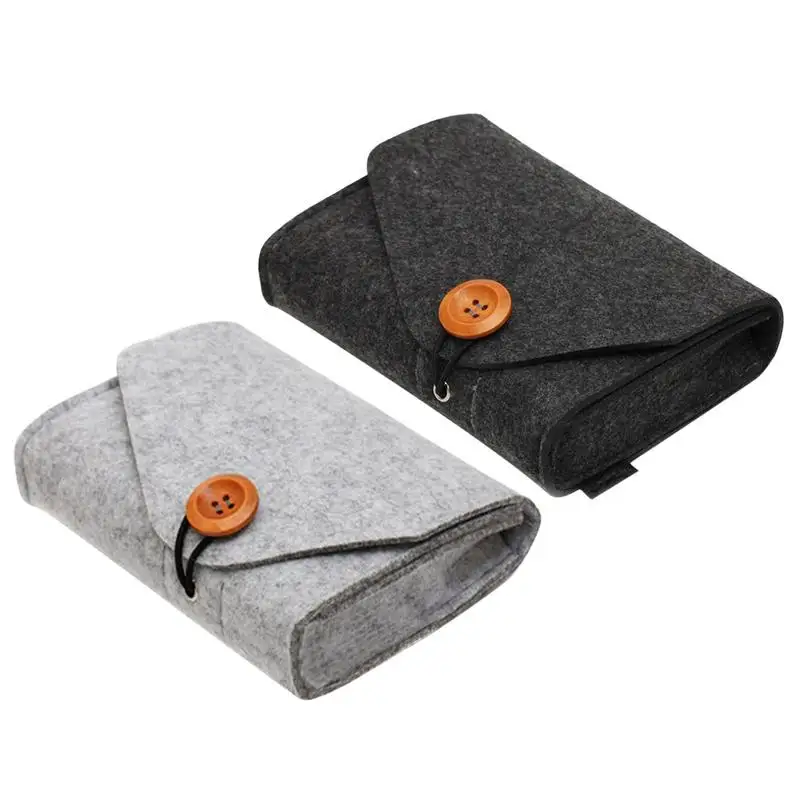 

Small Felt Storage Case Multifunctional Felt Storage Pouch Durable Mouse Charger Adapter Storage Bag Elastic Cord Design
