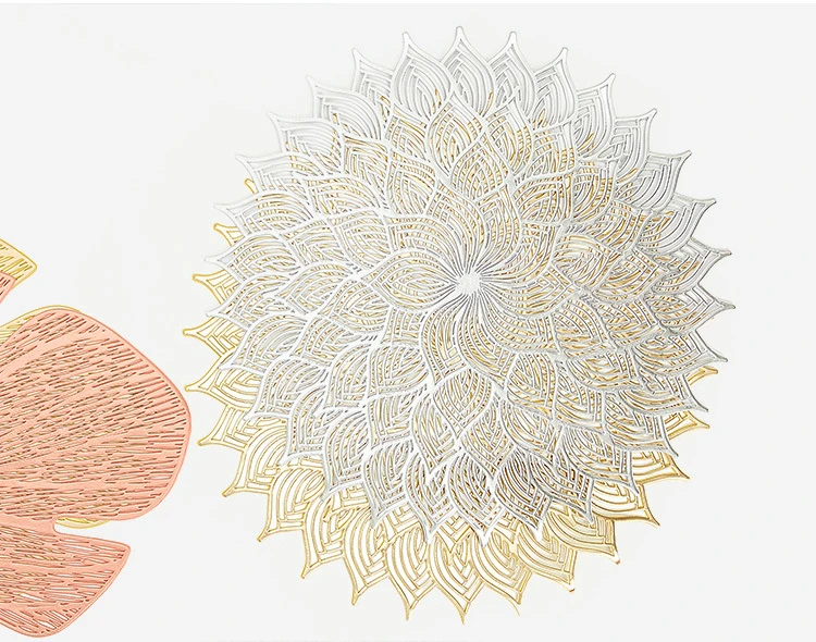 Gold Sunflower Coasters Luxury Pvc Placemats For Table Hotel Soft Insulation Pads Round Placemat Wedding Christmas Home Decor 17 Undefined