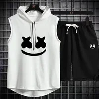 Ensemble deux pièces de marque d'été pour hommes, t-shirt et Short décontractés, costume de sport pour hommes, mode, survêtement à manches courtes, T-shirt à capuche 1