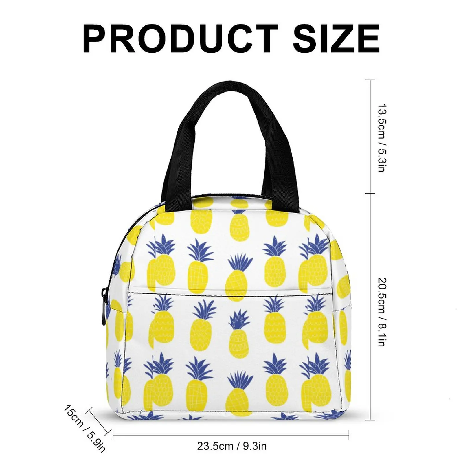 Custom Pattern Tote Lunch Bags for Women Yellow Pineapple Print Portable Meal Bag Picnic Travel Breakfast Box Office Work School