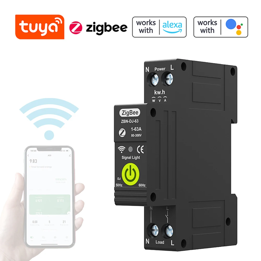 Tuya Zigbee 지능형 회로 차단기 타이밍 광발전 양방향 계량 에너지 계량기, 자동 재폐쇄 보호대, 1P