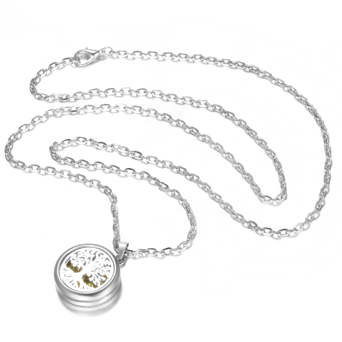 Tree Of Life Aroma Locket: Stainless Steel Essential Oil Diffuser Necklace