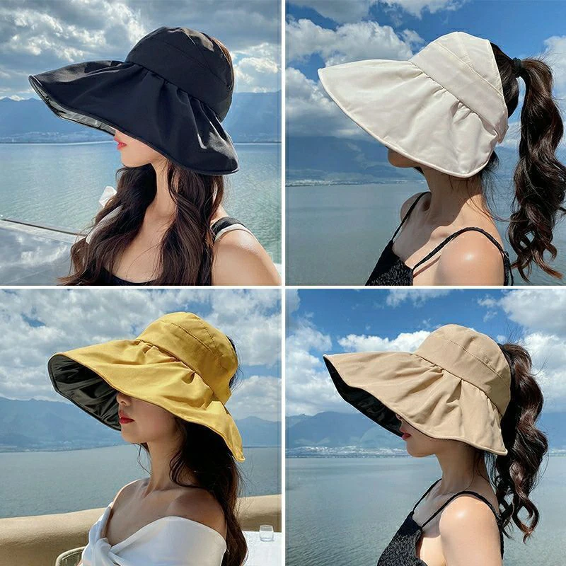 Sunscreen Bucket Hat Female Sun Protection Outdoor Beach Cap Summer Empty Top Wide Brim Sun Hat For Women Anti UV