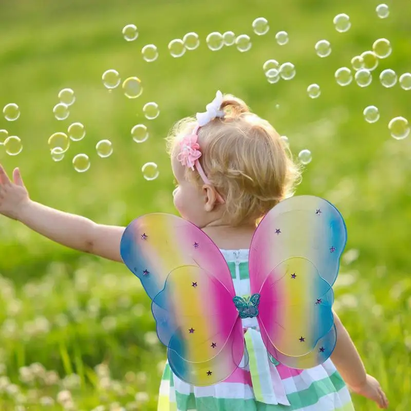 Butterfly Wings Cloth Children's Fairy Costumes Lights B 4 Pcs Butterfly Wand Cosplay Accessories Dress Up Fairy Wings For