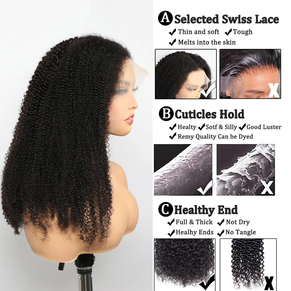 Afro Kinky Curly 13x4 Lace Front Wigs 4B 4C Brazilian Human