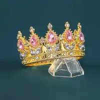 Baroque Vintage Gold Round Tiaras And Crowns For Women Bride Crystal Rhinestone Wedding Hair Accessories 6