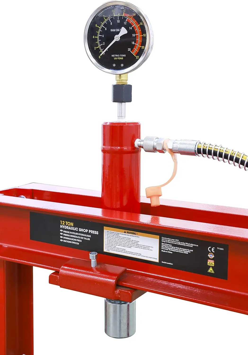 Steel H-Shape Hydraulic Garage/Shop Benchtop Press with Stamping Plates 12 Ton (24,000 lb) Capacity Red