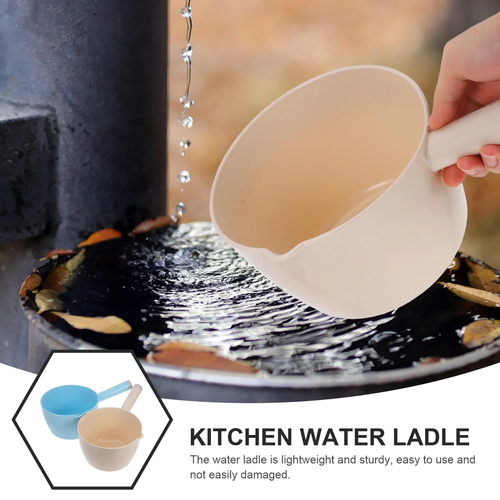 2 Pcs Water Scoop Ladle Plastic Home Kitchen Japanese Style Blue Small Beige PP Large Capacity For Flower Vegetable
