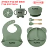 Baby Feeding Plate Sets Suction Bowl Silicone Plate For Kids 6Pcs Children Tableware Personalized Name Dinner Dishes Cups Spoon 1