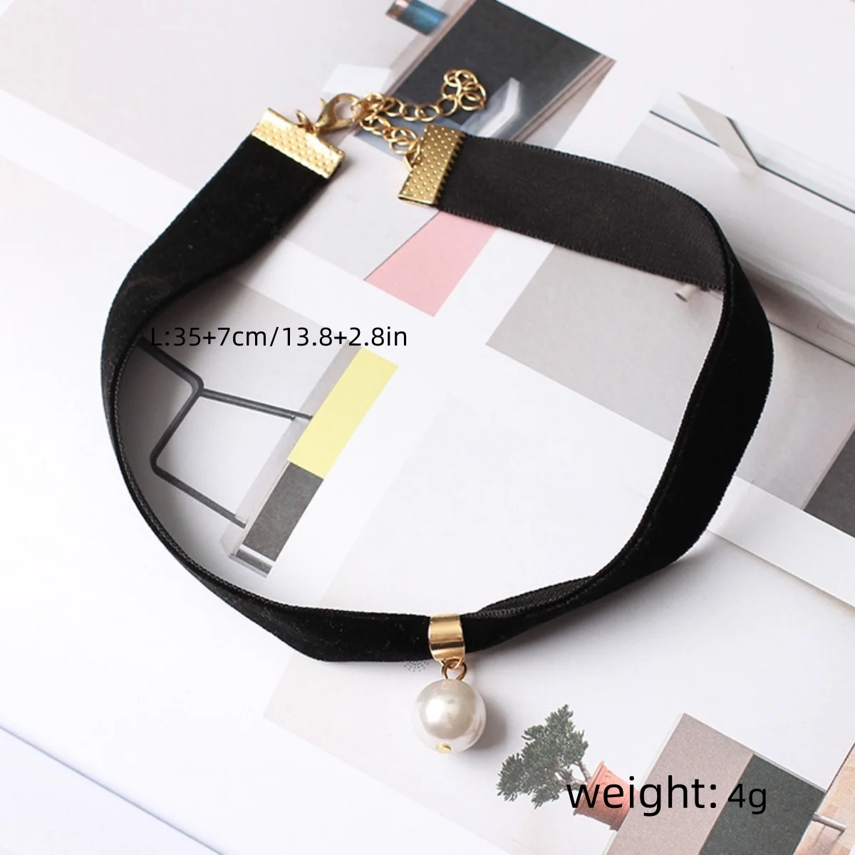 Einfache Vintage Samt Perle Halsband Kurze Schwarze Schlüsselbein Kragen Halskette Gothic Halsketten für Frauen – Detail 1