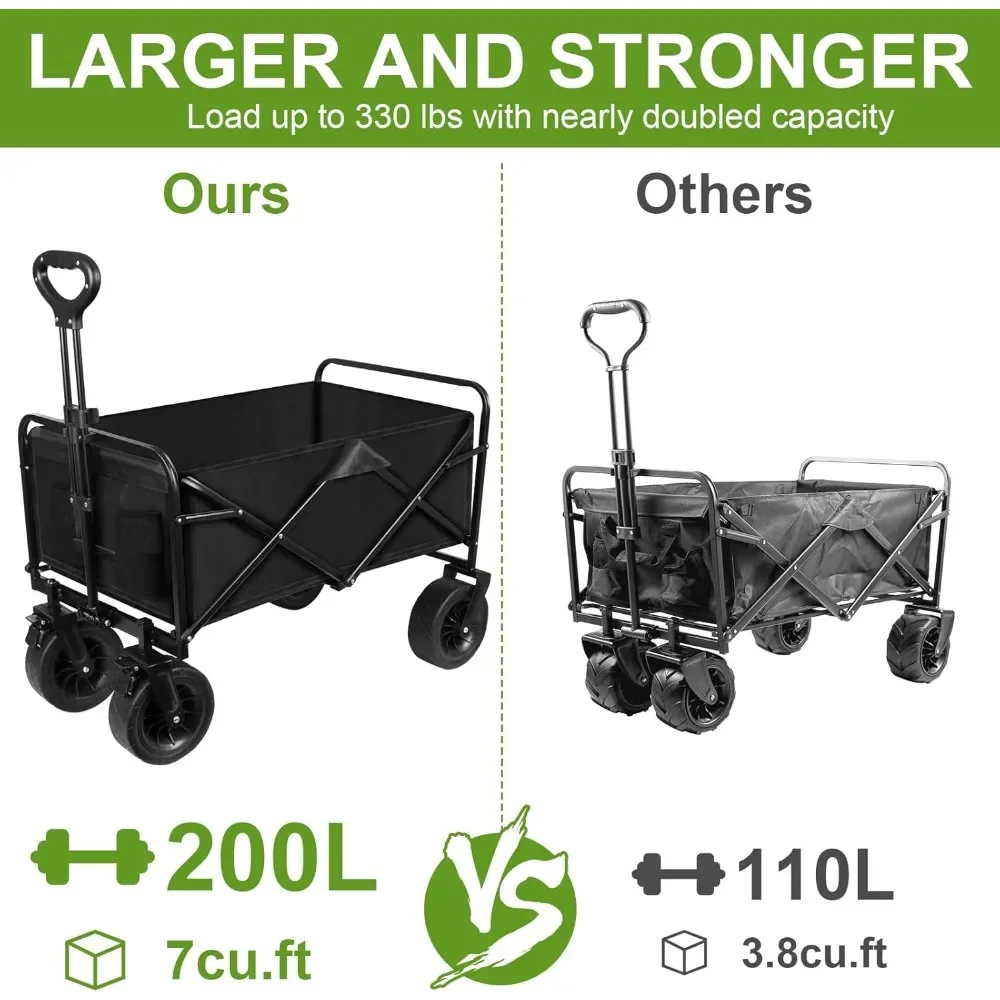 Collapsible Wagon Cart, Portable Heavy Duty Large Capacity Outdoor Garden Wagon with Big All-Terrain Wheels and Drink Holders 6