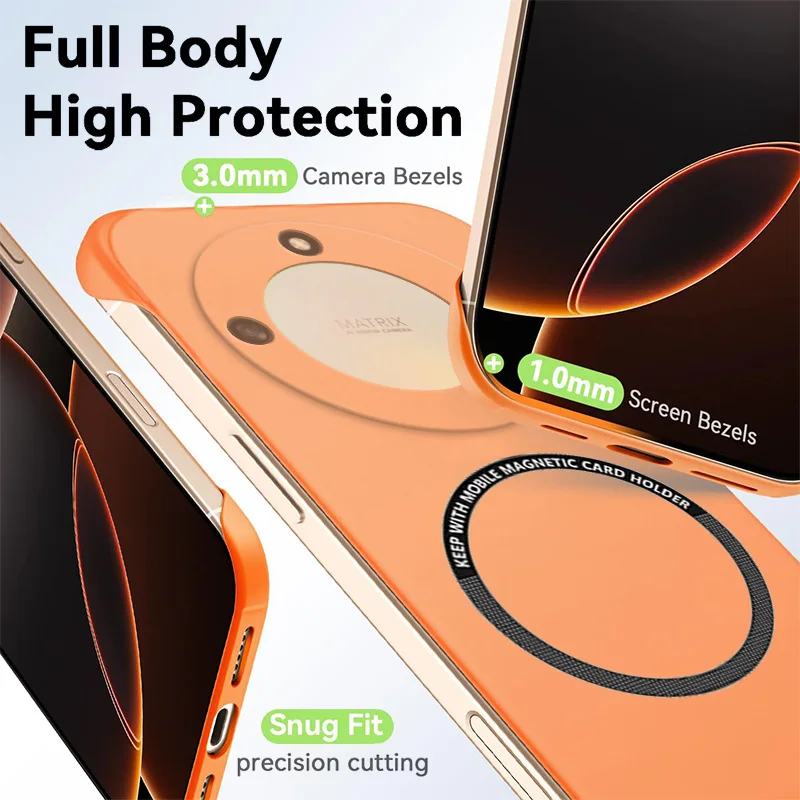 Magnetic Slim Frameless Phone Case - Matte Anti-Scratch PC Cover, Borderless Shockproof Armor