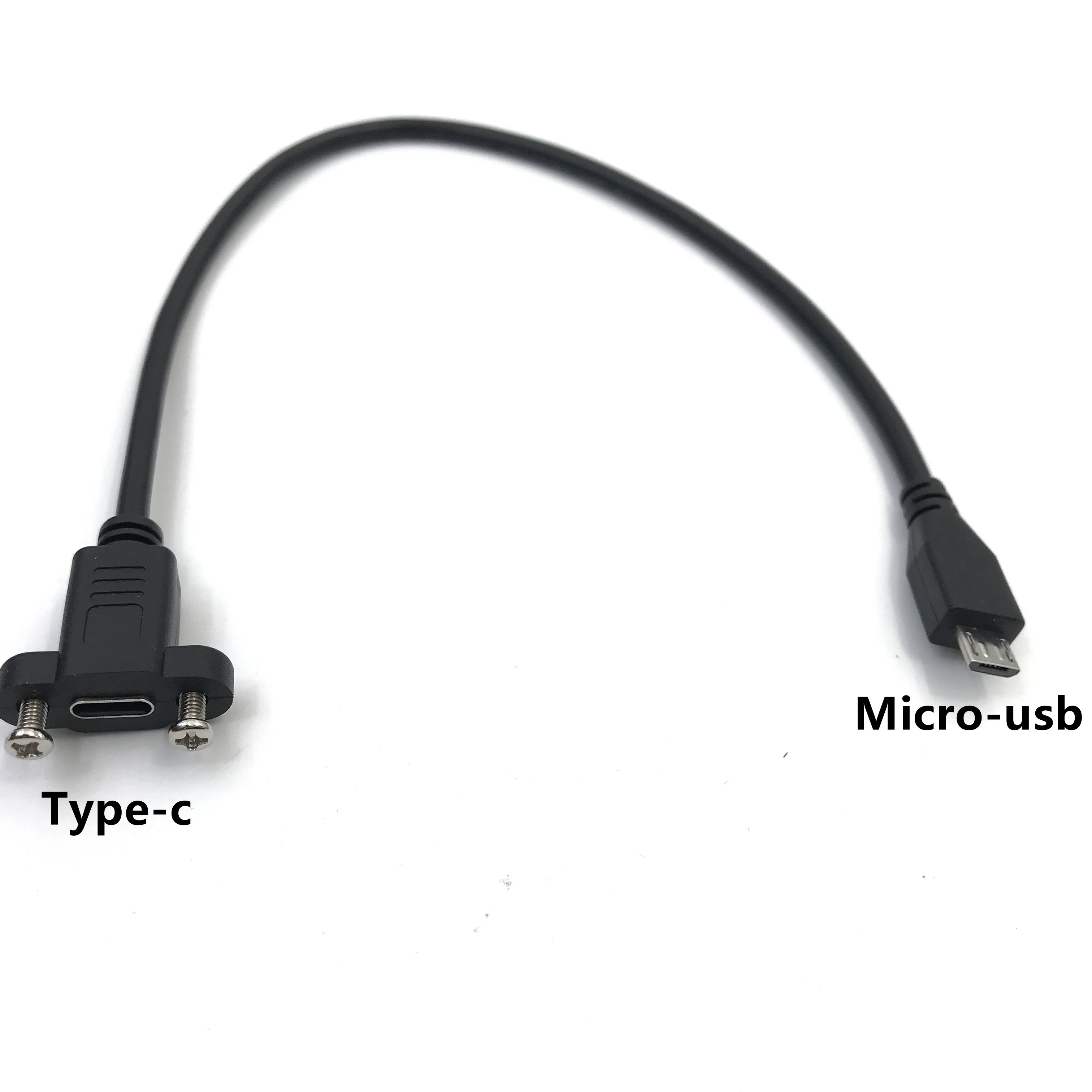 Micro tipo Usb 2.0 Conector Masculino para Tipo-c Usb 2.0 Fêmea Passo 17 mm do Cabo de Extensão com Furo 0.3m da Montagem do Painel dos Parafusos