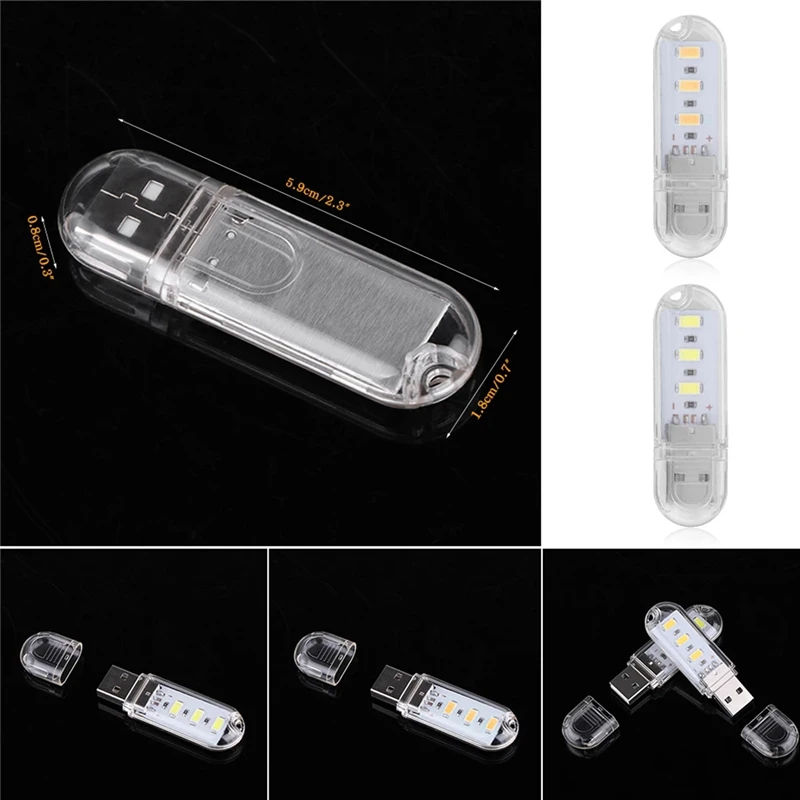 3leds Portable USB LED Lamp 5V Ultra Bright 3000K-7000K Night Light with Touch Switch for Computer Mobile Power Book Light