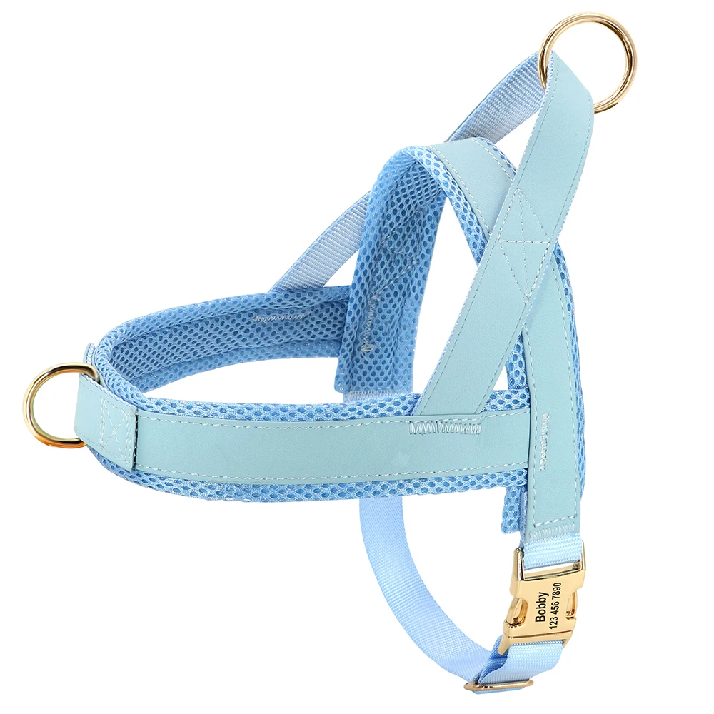 Personalisiertes No-Pull-Hundegeschirr aus Leder, Hundeweste, weiches Netz, gepolsterte Geschirre für kleine, mittelgroße und große Hunde, französische Bulldogge – Detail 5