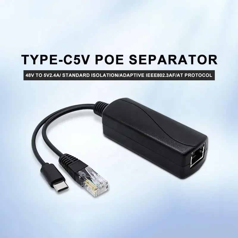 

Type-C Isolation USB Rj45 Ethernet Adapter POE Switch 2.4A 48 To 5V POE Splitter for IP Camera