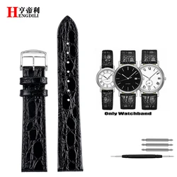 Premium Genuine Leather Watchband Strap - Elegant Wristband Bracelet - 18mm (Black - silver)