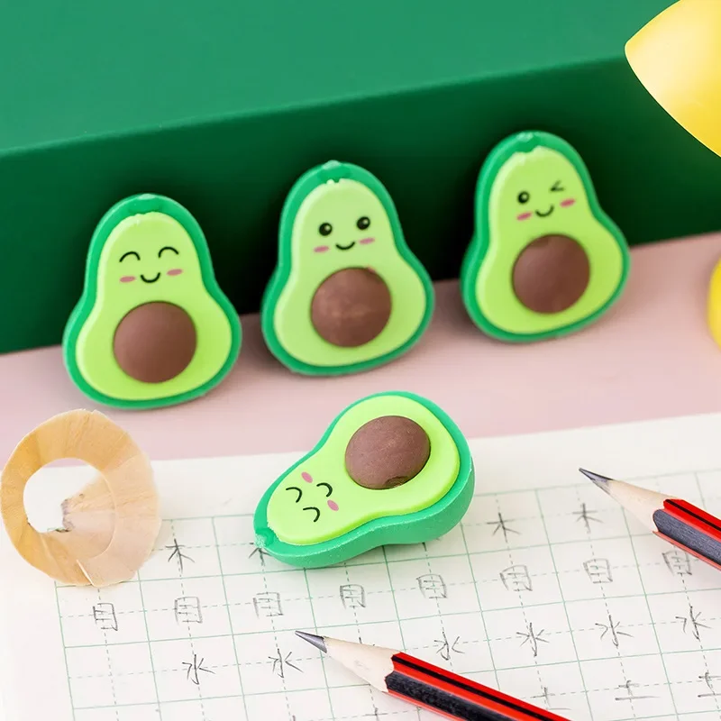 4 Pcs Cute Kawaii Avocado Pencil Rubber Eraser Student Stationery School Office Supplies Children Erasers for Kids G