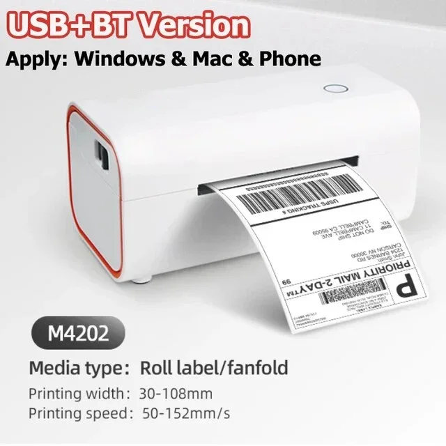 GlowMart M4202 Thermal Shipping Label Printer High Efficiency 4 x 6 Label Printer A6 Size for Waybill logistics