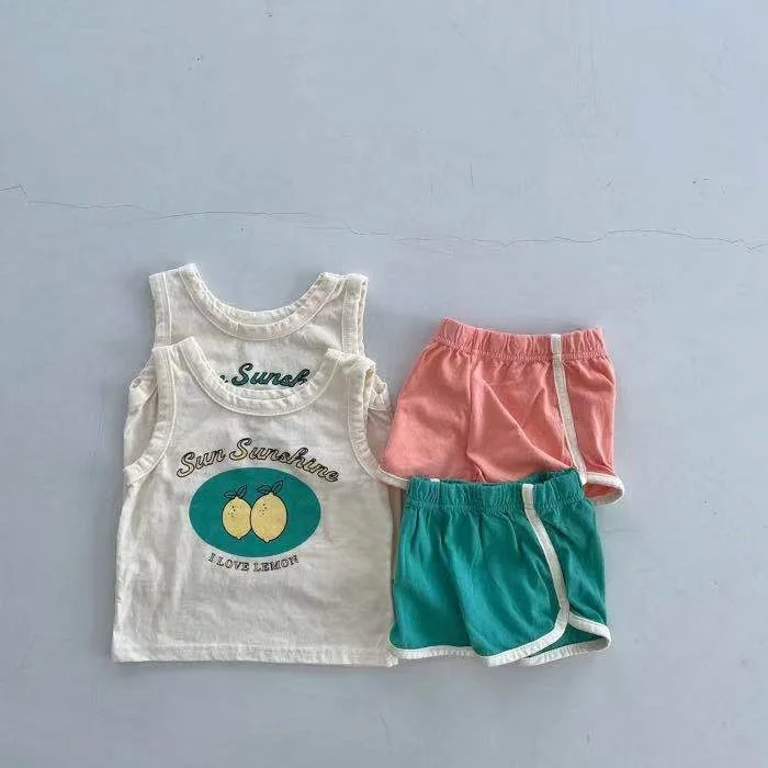 newborn baby clothing gift set Fashion Fruit Print 2022 New Baby Boys Girls Sleeveless Vest T-shirts Tops + PP Shorts 2pcs Kids Summer Cotton Clothes Set baby clothes in sets	