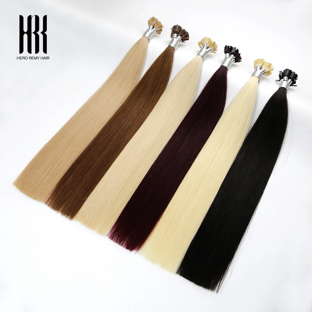 케라틴 플랫 팁 헤어 익스텐션, 리얼 레미 인모, 오래 지속되는 살롱 품질, 열 융합 본딩, 내추럴 룩, 16-22 인치, 1g