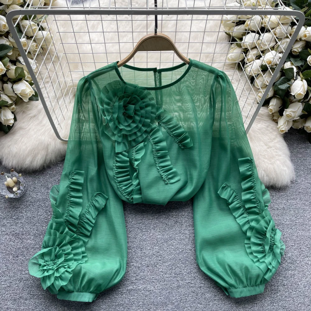 Women's Spring Three-Dimensional Flower Ruffles Chiffon