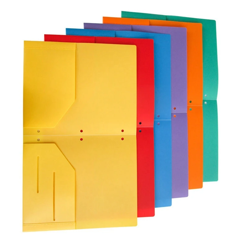 

6 Pack Heavy Duty Plastic Two Pocket Folders, Folders With Pockets, 2 Pocket Folder And 3 Hole, File Folders, 6 Colors