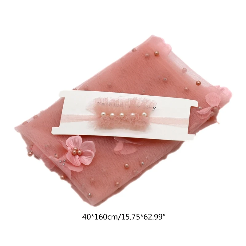 2Pcs  사진 촬영 소품 긴 랩 쉬폰 비즈 꽃 장식 DIY 사진 소품 머리띠와 담요