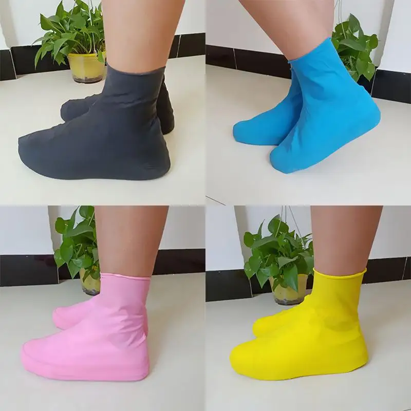 Black Waterproof Rain Shoes Covers 1 Pair Reusable Latex Slip-resistant Rubber Rain Boot Overshoes Shoes Accessories Size S/M/L