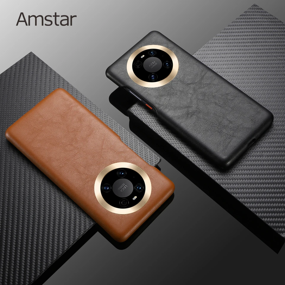 

Высококачественный кожаный чехол Amstar для телефона Huawei Mate 40 Pro Plus, металлическая кнопка, полностью закрытый чехол ручной работы, чехлы для Huawei Mate 40
