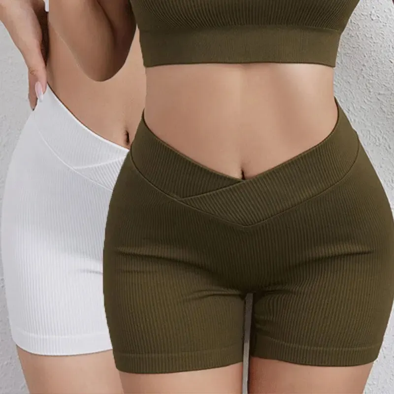 Women's Seamless Two-Piece Yoga Shorts High-Waisted Sports Leggings Running Sports Fitness Pants