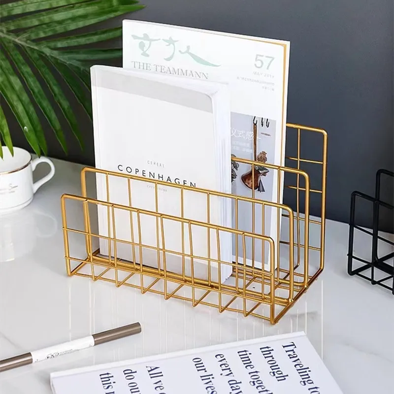 Iron Trapezoidal Bookshelf Creative Simple Office Desktop Magazine Document Sorting Storage Rack
