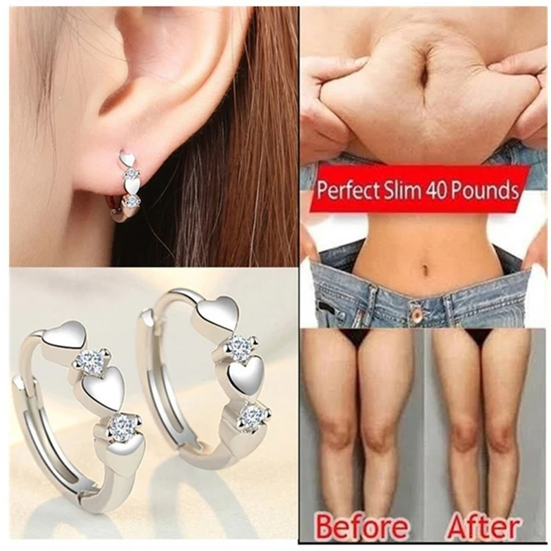 Love Shape Weight Loss Earrings 925 Pure Silver Cubic Zirconia Magnetic Therapy Thin Earrings Chakra Burning Fat Health Jewelry magnetic slimming earrings